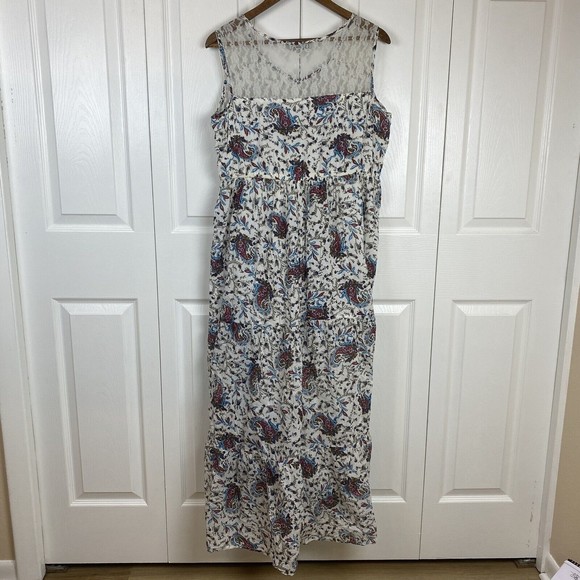 World Market L XL Maxi Dress Floral Tank Sleeveless A-Line Peasant Tiered Lace - Picture 2 of 5